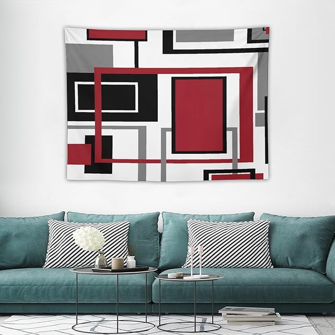 ZhiRain Red Modern Tapestry Wall Hanging Red Geometric Gray Black And Red Tapestries Home Decor for Living Room Bedroom Farmhouse Apartment Dorm 30"x40"
