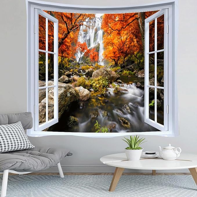 XIUYINHS Nature Forest Tapestry,Scenery Wall Mountain Tree Tapestry,for Home Office Dorm Indoor and Outdoor Decoration Large Size 59"(W) x59(L) GTCH(43)