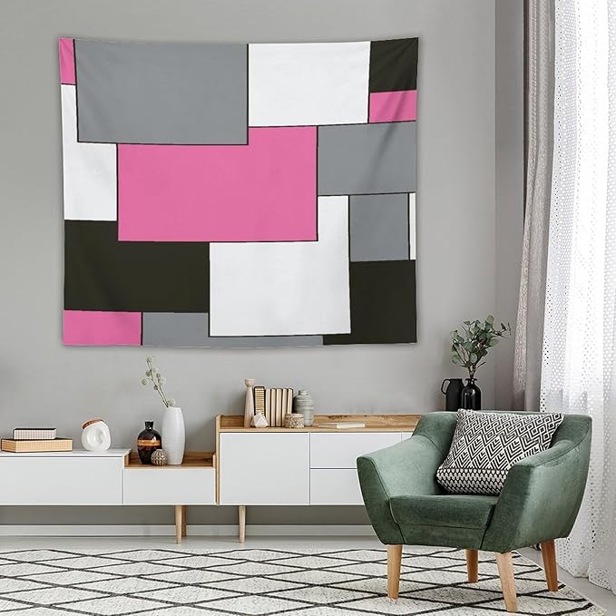 ZhiRain Modern Pink Tapestry Wall Hanging Pink And Gray Black Tapestries Home Decor for Living Room Bedroom Farmhouse Apartment Dorm 50"x60"