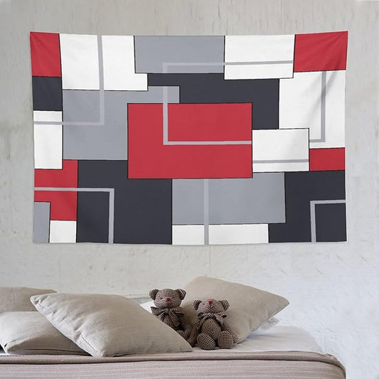 ZhiRain Red Gray Tapestry Wall Hanging Modern Black White Geometric Abstract Aesthetic Tapestries Home Decor for Living Room Bedroom Farmhouse Apartment Dorm 60"x90"