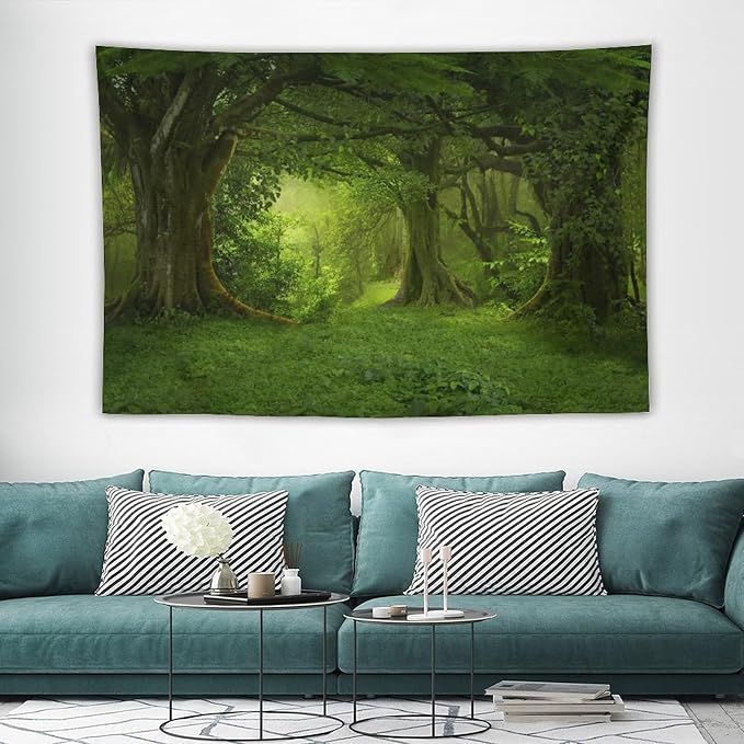 ZhiRain Landscape Forest Tapestry Wall Hanging Tropical Jungle Green Trees Foliage Woodland Nature Tapestries Home Decor for Living Room Bedroom Apartment Farmhouse Dorm 60"x90"
