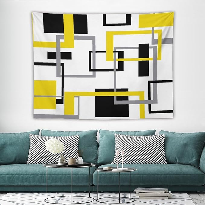 ZhiRain Yellow Black Geometric Tapestry Wall Hanging Neutral Abstract Modern Tapestries Home Decor for Living Room Bedroom Apartment Farmhouse Dorm 60"x80"