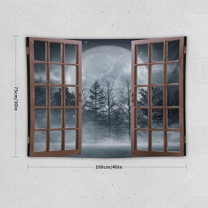 ZhiRain Misty Landscape Tapestry Wall Hanging Dark Black Nature Moon Gothic Tree Scenery Foggy Woodland Tapestries Home Decor for Living Room Bedroom Apartment Farmhouse Dorm 30"x40"