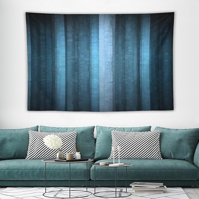 ZhiRain Blue Striped Tapestry Wall Hanging Modern Elegant Neon Blue Abstract Mosaic Glass Texture Dark Stripe Art Tapestries Home Decor for Living Room Bedroom Apartment Farmhouse 40"x60"