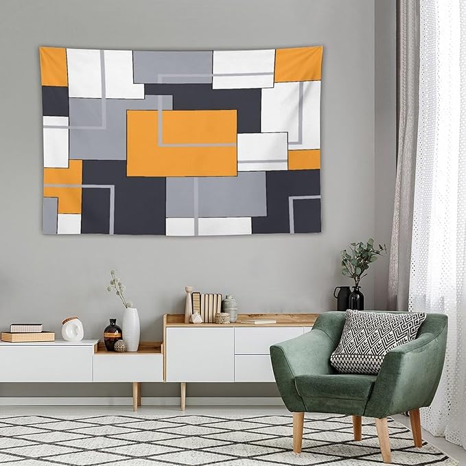 ZhiRain Orange Tapestry Wall Hanging Modern Black White Gray Geometric Abstract Aesthetic Tapestries Home Decor for Living Room Bedroom Farmhouse Apartment Dorm 60"x90"