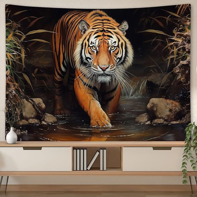 YDIDIAN Tiger Tapestry - Jungle King of The Forest Stream Side Majestic Tiger Art Aesthetics Wall Decor for Home, College Dorm, Living Room - Panels 40 x 30IN