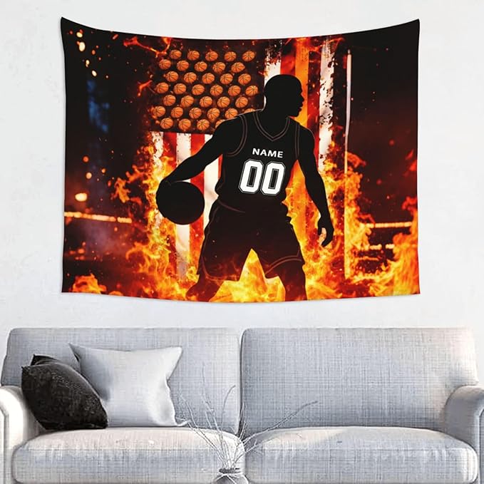 Zufygsni Personalized Sports Theme Wall Tapestry Custom Name With Number Decor For Bedroom Room And Dorm