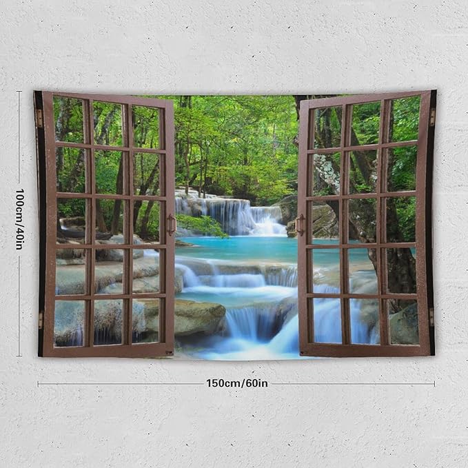 ZhiRain Waterfall Tree Landscape Tapestry Wall Hanging Natural Scenery Forest Garden Spring Stone River Tapestries Home Decor for Living Room Bedroom Apartment Farmhouse Dorm 40"x60"
