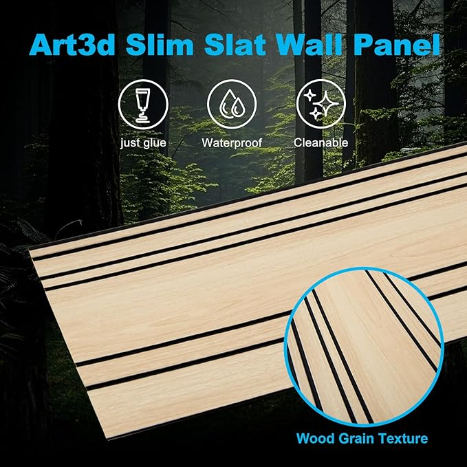 Art3d 4-Pack Glue-On Wall Panels, Wood Grain Texture Interior Wall Decor, 104"x12" Recycled Polystyrene Wainscoting Panels, Low Emission for Living Room Bedroom,Natural Oak