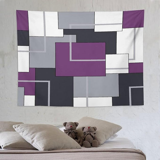 ZhiRain Purple Black White Tapestry Wall Hanging Modern Gray Geometric Abstract Aesthetic Tapestries Home Decor for Living Room Bedroom Farmhouse Apartment Dorm 60"x80"