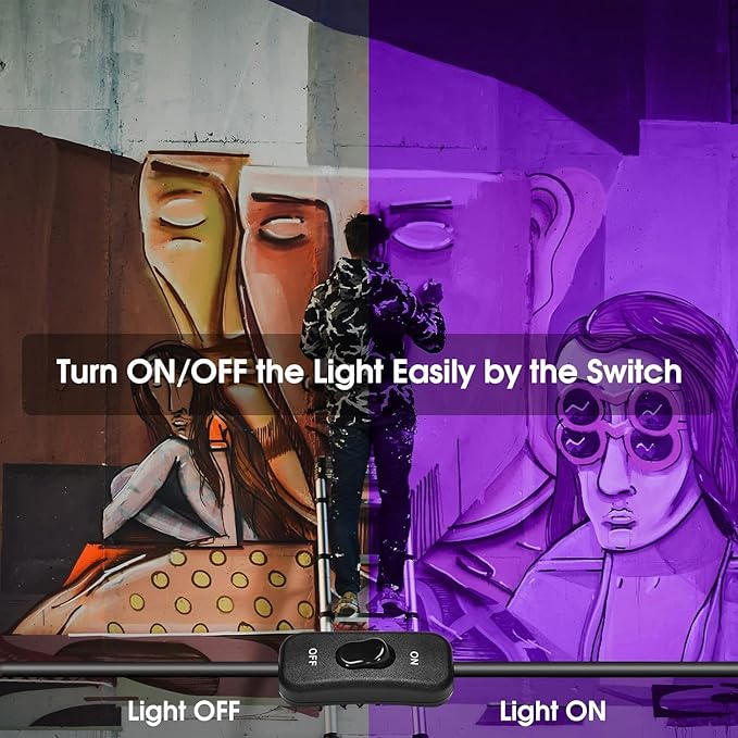 YANYCN 3 Pack 150W LED Black Lights, Blacklight Flood Light Outdoor with Plug and Switch, IP66 Waterproof for Dance Party, Glow in The Dark, Halloween Lights, Body Paint, Fluorescent Poster