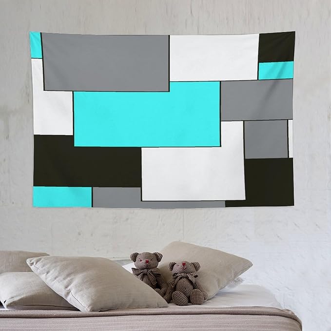 ZhiRain Modern Tapestry Wall Hanging Teal Turquoise And Gray Black Tapestries Home Decor for Living Room Bedroom Farmhouse Apartment Dorm 40"x60"