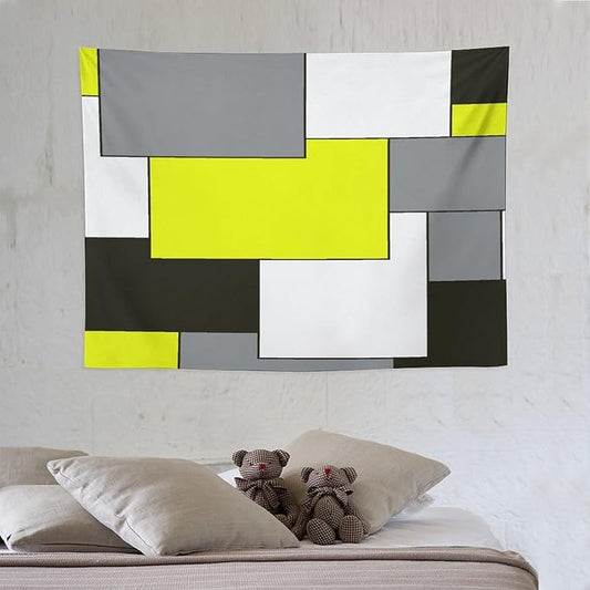 ZhiRain Modern Geometry Tapestry Wall Hanging Yellow And Gray Black Tapestries Home Decor for Living Room Bedroom Farmhouse Apartment Dorm 30"x40"