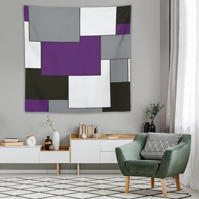 ZhiRain Modern Tapestry Wall Hanging Purple And Gray Black Tapestries Home Decor for Living Room Bedroom Farmhouse Apartment Dorm 60"x60"