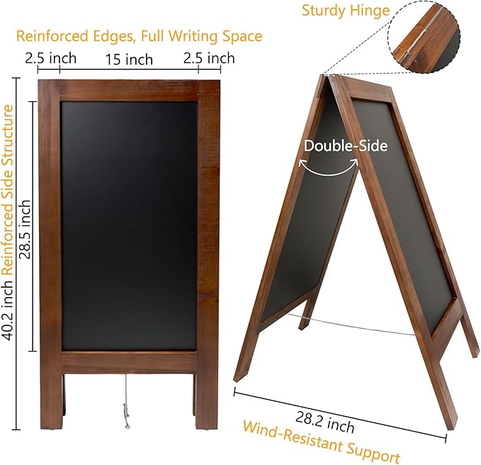 40x20 Reinforced A Frame Solid Wood Double-Sided Chalkboard Sandwich Board Sign, Chalkboard Easel Stand for Outdoor & Indoor Use, Standing Chalk Board Sign for Restaurant, Cafe, Wedding, Event