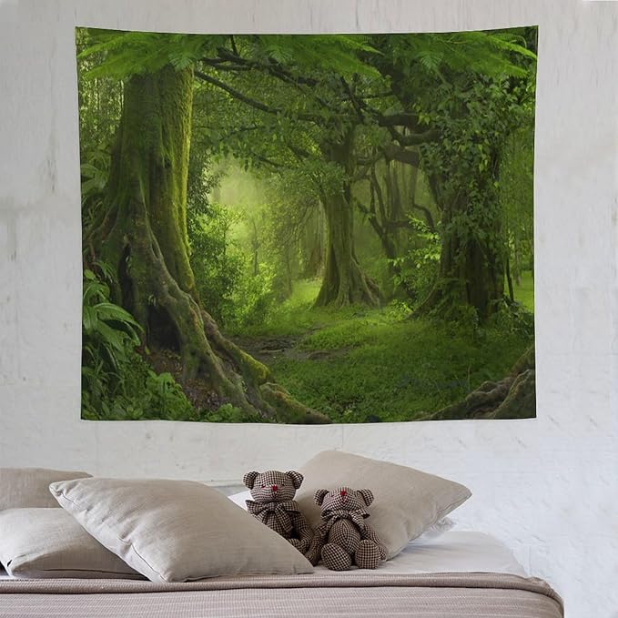 ZhiRain Misty Forest Tapestry Wall Hanging Green Tree in Jungle Forest Nature Scenery Woodland Backdrop Tapestries Home Decor for Living Room Bedroom Farmhouse Apartment Dorm 50"x60"