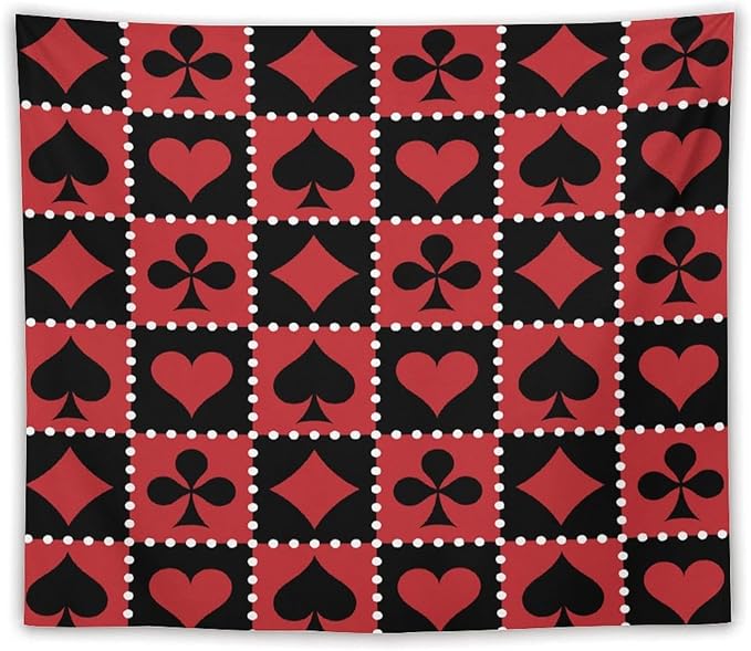 ZhiRain Casino Tapestry Wall Hanging Checkered Rhombus Pattern with Playing Card Gaming Club Theme Tapestries Home Decor for Living Room Bedroom Farmhouse Apartment Dorm 50"x60"