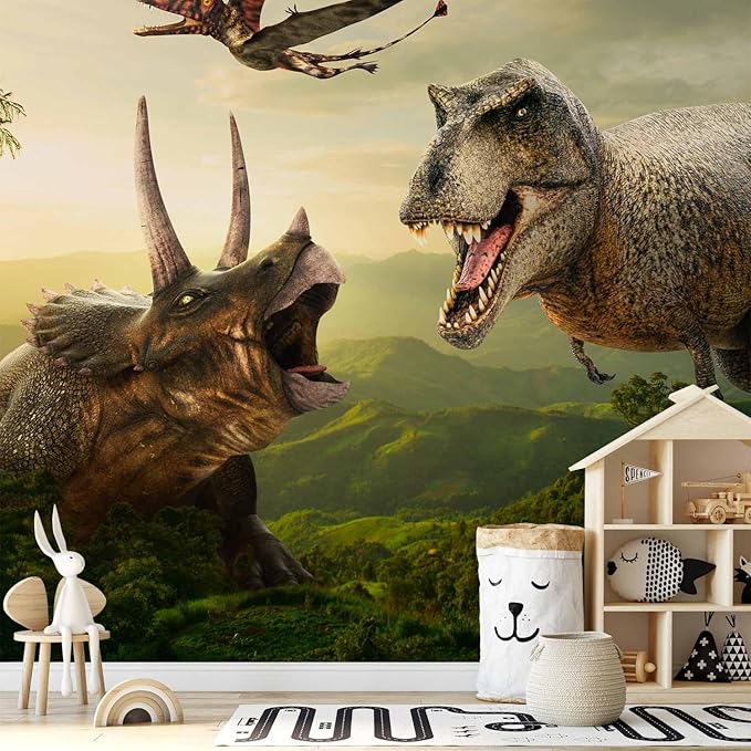 artgeist Wall Mural 3D Effect 135x101 in - Peel and Stick Self-Adhesive Wallpaper Removable Large Sticker Foil Wall Decor Print Picture Image Design - Dinosaurs City e-C-0075-a-a