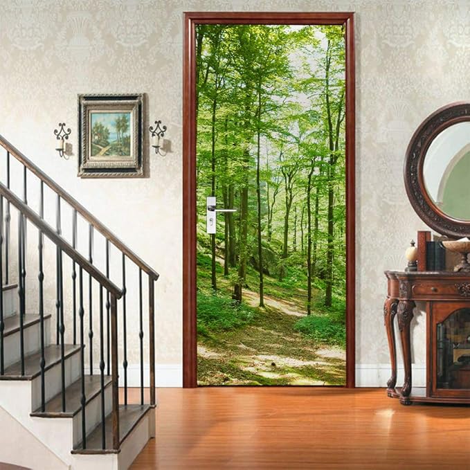 3D Self-Adhesive Door Wallpaper - Forest Poster Premium PVC Waterproof Wall Sticker for Bedroom Living Room Decoration 95 x 210 cm