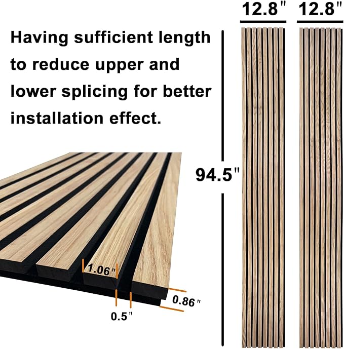YLL YLL Wood Wall Panels Acoustic Wall Panels for Interior Wall Decoration Two 94.68" x 12.79" Wood Slat Paneling 3D soundproof Wall Panels Natural Oak