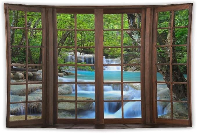 ZhiRain Waterfall Tree Landscape Tapestry Wall Hanging Natural Scenery Forest Garden Spring Stone River Tapestries Home Decor for Living Room Bedroom Apartment Farmhouse Dorm 40"x60"