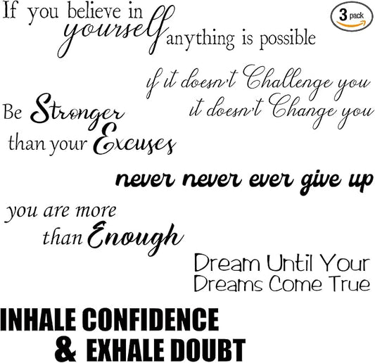 7 Pcs Inspirational Vinyl Wall Decals Motivational Quotes Peel and Stick Removable Positive Saying Affirmation Stickers for Office Mirror Home Bathroom