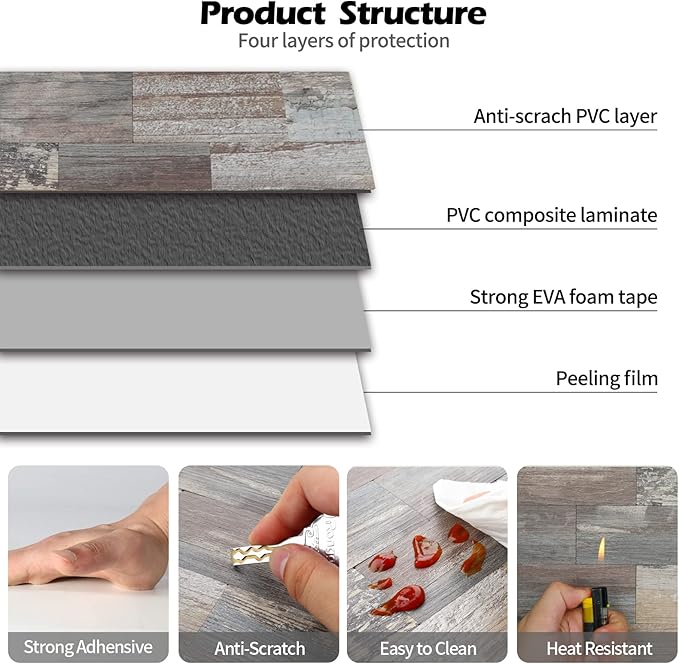 1-Pack Peel and Stick Tile Backsplash 12"X12" PVC Wall Tiles, Stick on Backsplash for Kitchen, Bathroom Tile, Fireplace Décor, Laundry Table, Stair Decals in Rustic Wood Grain