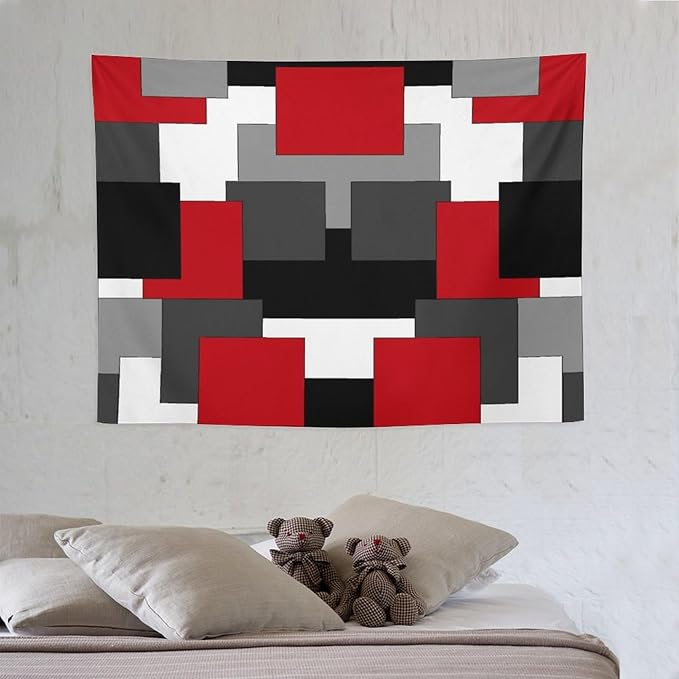 ZhiRain Red And Black Tapestry Wall Hanging Gray White Geometric Silver Dark Abstract Square Art Tapestries Home Decor for Living Room Bedroom Apartment Farmhouse Dorm 30"x40"