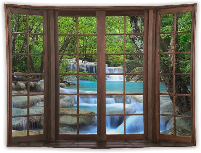 ZhiRain Waterfall Tree Landscape Tapestry Wall Hanging Natural Scenery Forest Garden Spring Stone River Tapestries Home Decor for Living Room Bedroom Apartment Farmhouse Dorm 60"x80"