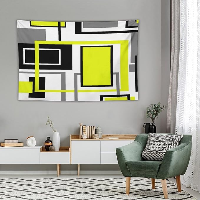 ZhiRain Yellow Geometric Tapestry Wall Hanging Yellow Modern Black And Gray Tapestries Home Decor for Living Room Bedroom Farmhouse Apartment Dorm 40"x60"