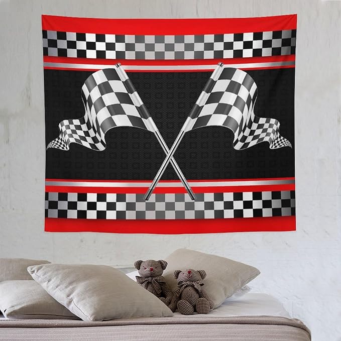 ZhiRain Race Car Flag Tapestry Wall Hanging Abstract Modern Art Racing Car Black White Checked Flag Tapestries Home Decor for Living Room Bedroom Apartment Farmhouse Dorm 50"x60"