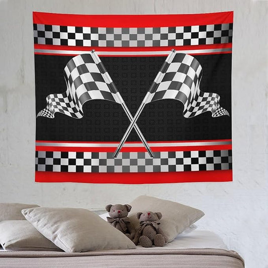 ZhiRain Race Car Flag Tapestry Wall Hanging Abstract Modern Art Racing Car Black White Checked Flag Tapestries Home Decor for Living Room Bedroom Apartment Farmhouse Dorm 50"x60"