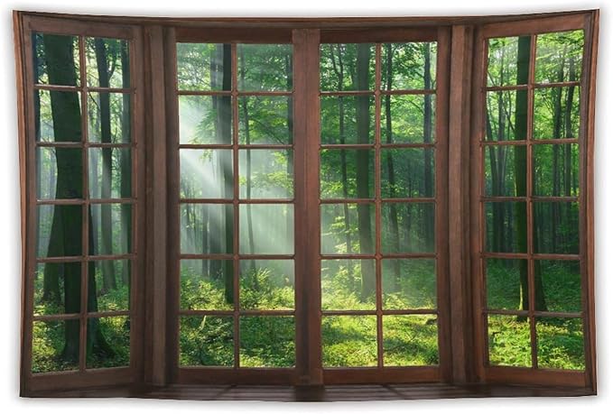 ZhiRain Forest Tapestry Wall Hanging Green Tree Full Scenery Window Jungle Wild Nature Landscape Print Tapestries Home Decor for Living Room Bedroom Apartment Farmhouse Dorm 60"x90"