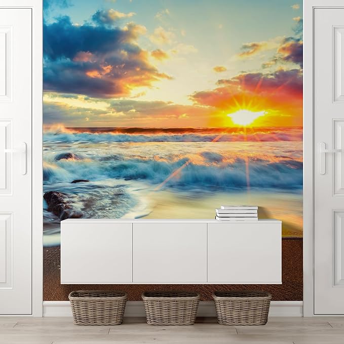 wall26 Beautiful Cloudscape Over The Sea, Sunrise Shot Removable Wall Mural Self-Adhesive Large Wallpaper - 96x48 inches