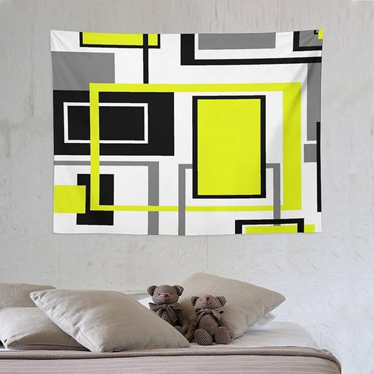 ZhiRain Yellow Geometric Tapestry Wall Hanging Yellow Modern Black And Gray Tapestries Home Decor for Living Room Bedroom Farmhouse Apartment Dorm 30"x40"