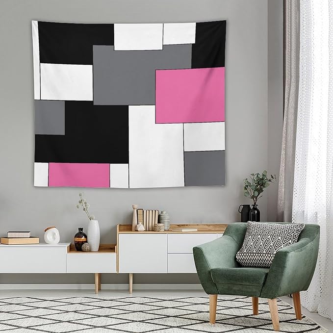 ZhiRain Pink,Black,White,Grey Tapestry Wall Hanging Geometry Pattern Digital Print Multicolor Tapestries Home Decor for Living Room Bedroom Farmhouse Apartment Dorm 50"x60"