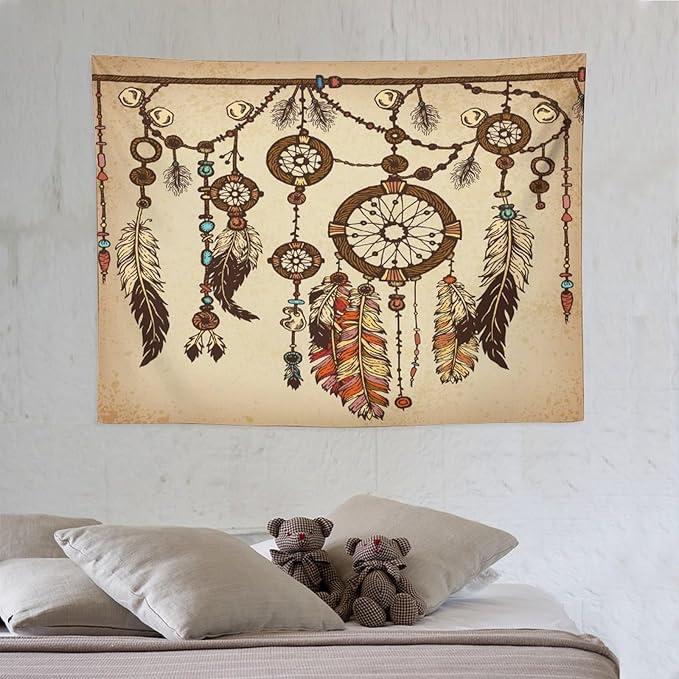 ZhiRain Retro Rustic Dream Catcher Tapestry Wall Hanging Boho Native Dreamcatcher Hippie Feather Tapestries Home Decor for Living Room Bedroom Apartment Farmhouse Dorm 30"x40"