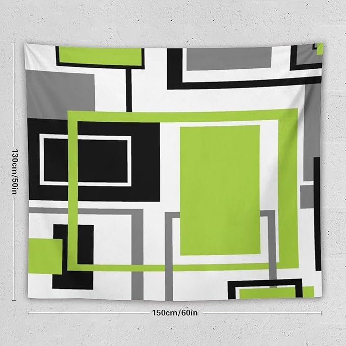 ZhiRain Modern Green Tapestry Wall Hanging Geometric Green Gray Black Tapestries Home Decor for Living Room Bedroom Farmhouse Apartment Dorm 50"x60"