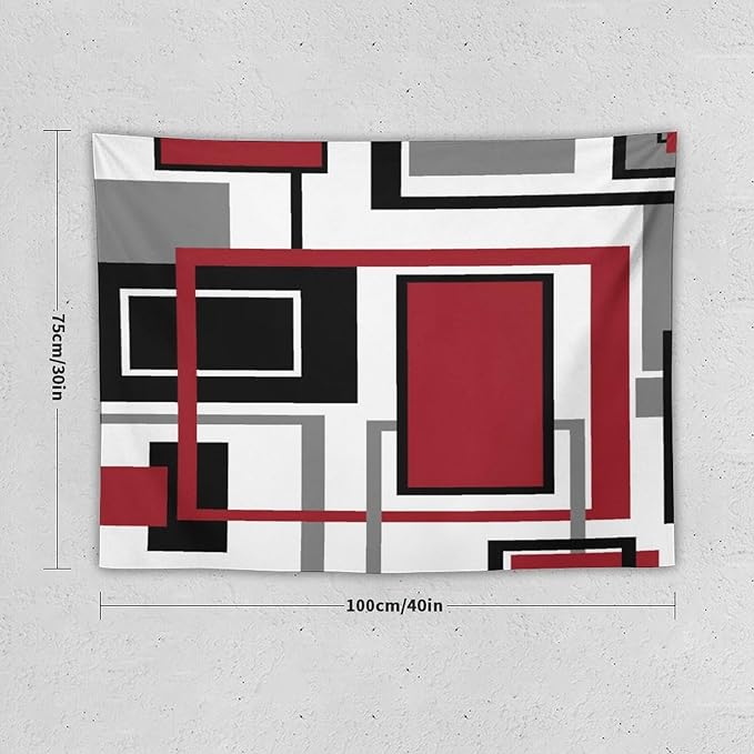 ZhiRain Red Modern Tapestry Wall Hanging Red Geometric Gray Black And Red Tapestries Home Decor for Living Room Bedroom Farmhouse Apartment Dorm 30"x40"