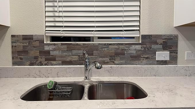 10-Pack Peel and Stick Tile Backsplash 12"X12" PVC Wall Tiles, Stick on Backsplash for Kitchen, Bathroom Tile, Fireplace Décor, Laundry Table, Stair Decals in Rustic Wood Grain