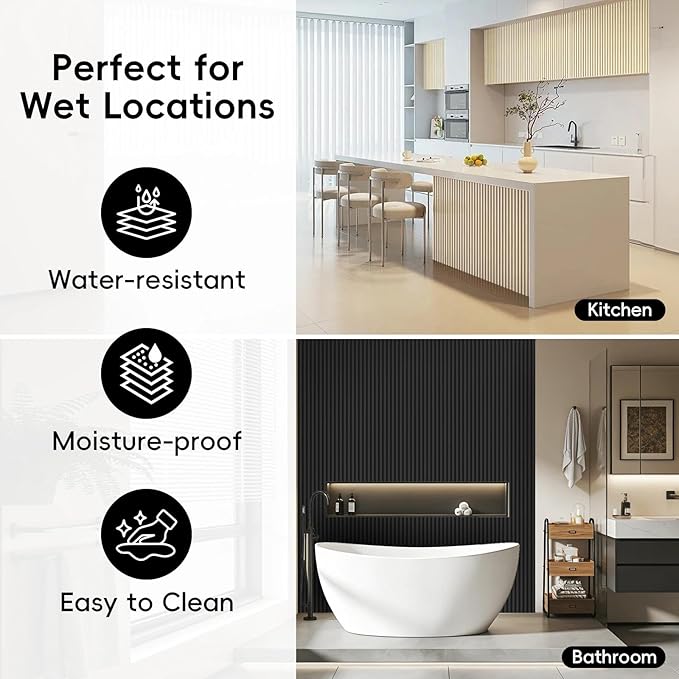 18Pack WPC Wainscoting Panels, 48.2 x 6.2 Inches 3D Accent Wall Panels for Interior Wall Decor, Fluted Wood Paneling for Living Room, TV Background, Office, Bedroom(Matte Black)