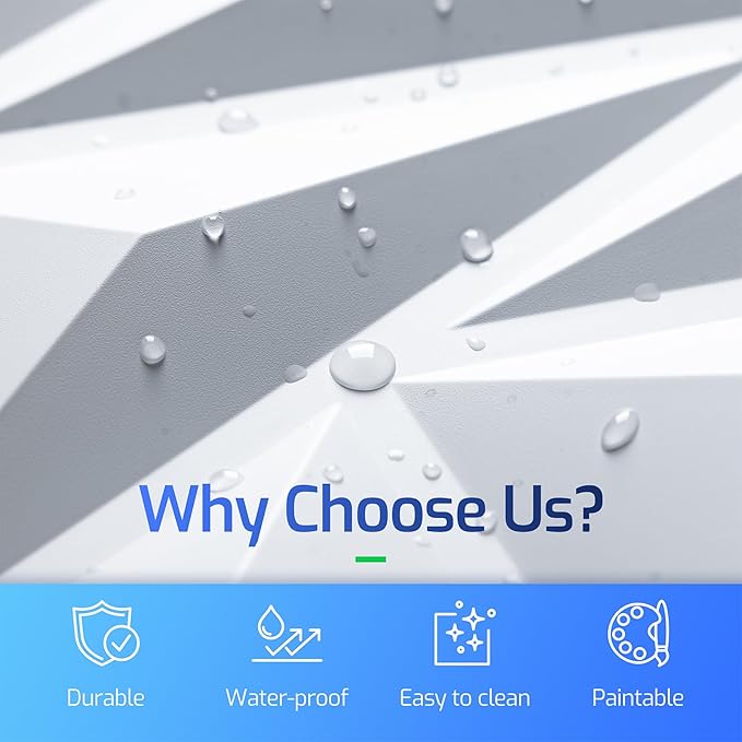 ZELMINE 48 Pack White 3D Wall Panels for Interior Wall Decor, 11.8'' x 11.8'' Decorative Wall Panels, Accent Wall Panels, 3D Diamond Design Wall Decor for Living Room, Bedroom, Gaming Room