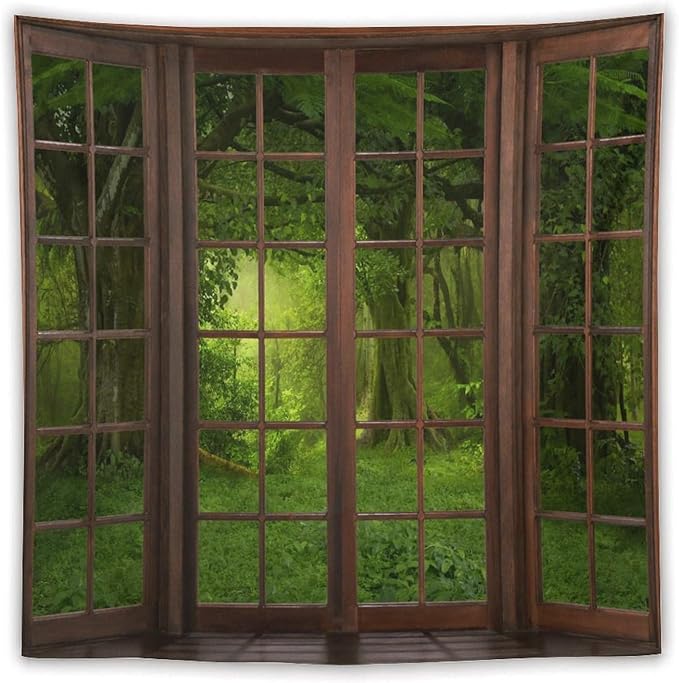 ZhiRain Landscape Forest Tapestry Wall Hanging Tropical Jungle Green Trees Foliage Woodland Nature Tapestries Home Decor for Living Room Bedroom Apartment Farmhouse Dorm 60"x60"