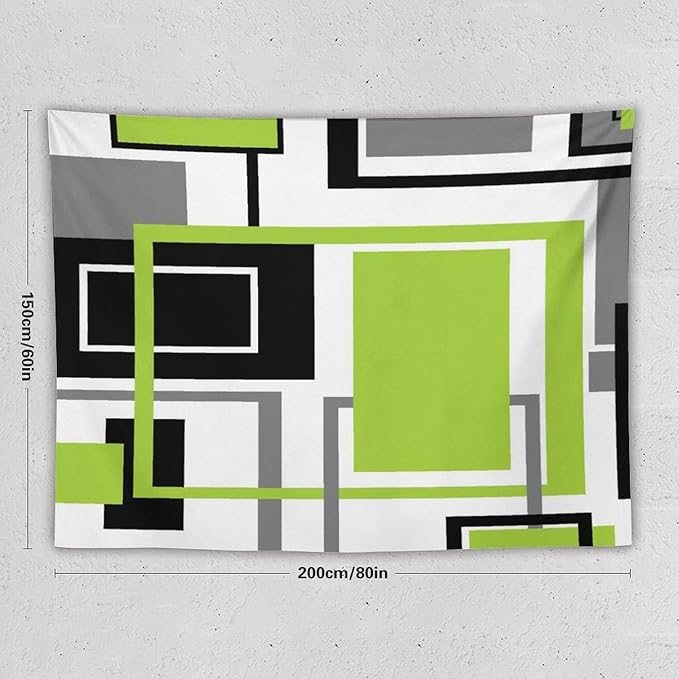 ZhiRain Modern Green Tapestry Wall Hanging Geometric Green Gray Black Tapestries Home Decor for Living Room Bedroom Farmhouse Apartment Dorm 60"x80"