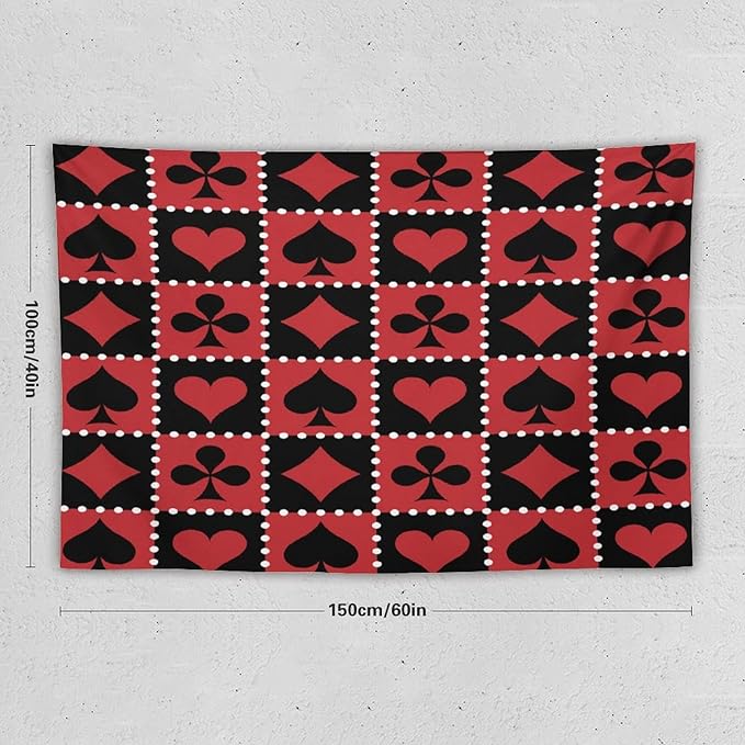 ZhiRain Casino Tapestry Wall Hanging Checkered Rhombus Pattern with Playing Card Gaming Club Theme Tapestries Home Decor for Living Room Bedroom Farmhouse Apartment Dorm 40"x60"