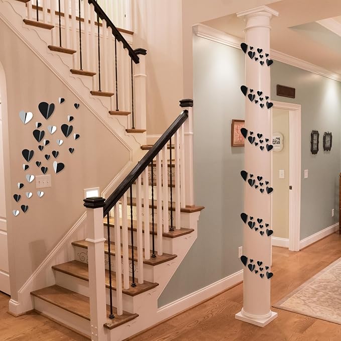 60 Pcs Valentines Day Wall Decorations - 3D Heart Stickers, Waterproof Wall Decals for Home, Bedroom, Wedding, Anniversary, Party, Office, and School Decor (Red)