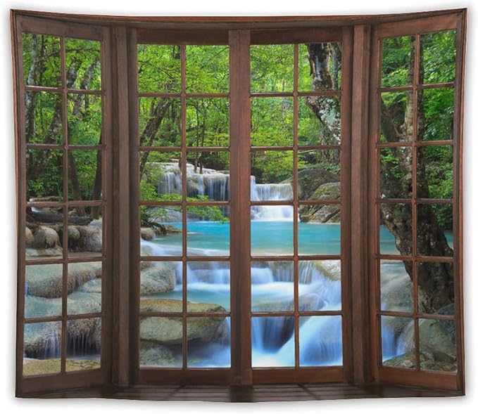 ZhiRain Waterfall Tree Landscape Tapestry Wall Hanging Natural Scenery Forest Garden Spring Stone River Tapestries Home Decor for Living Room Bedroom Apartment Farmhouse Dorm 50"x60"