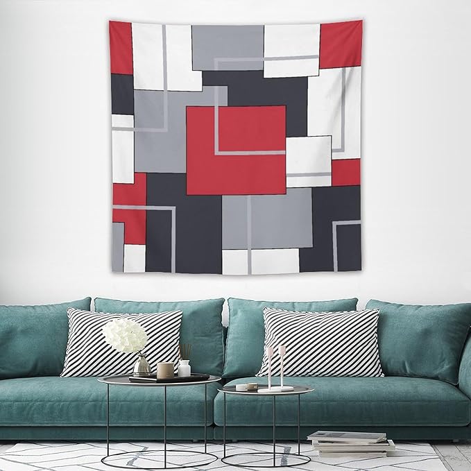 ZhiRain Red Gray Tapestry Wall Hanging Modern Black White Geometric Abstract Aesthetic Tapestries Home Decor for Living Room Bedroom Farmhouse Apartment Dorm 60"x60"