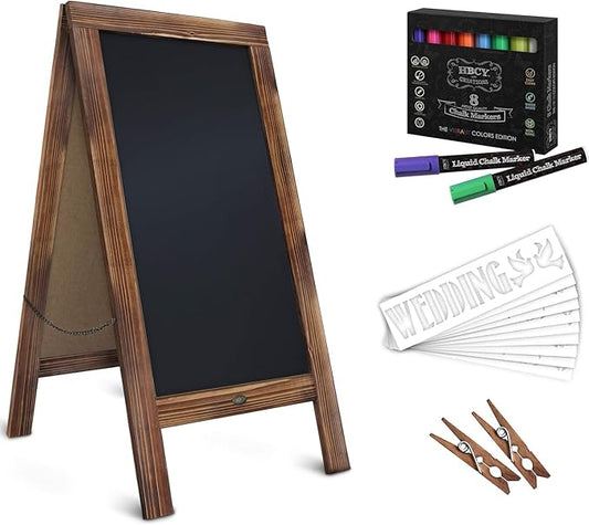 A Frame Chalkboard by HBCY Creations: 24x48 Solid Wood A-Frame Sign Rustic Brown Double-Sided Magnetic Board, Chalkboard Menu Board, for Restaurants, Cafés, Weddings - Heavy Duty Hinges