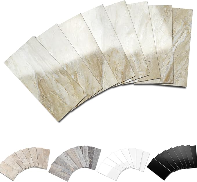 Yipscazo Peel and Stick backsplash 3 x 6 Inches 3D PVC Composite Wall Tile Stick on Backsplash Tile for Kitchen Bathroom, Laundry Room, Fireplace(Polished Beige, 100 Pieces)